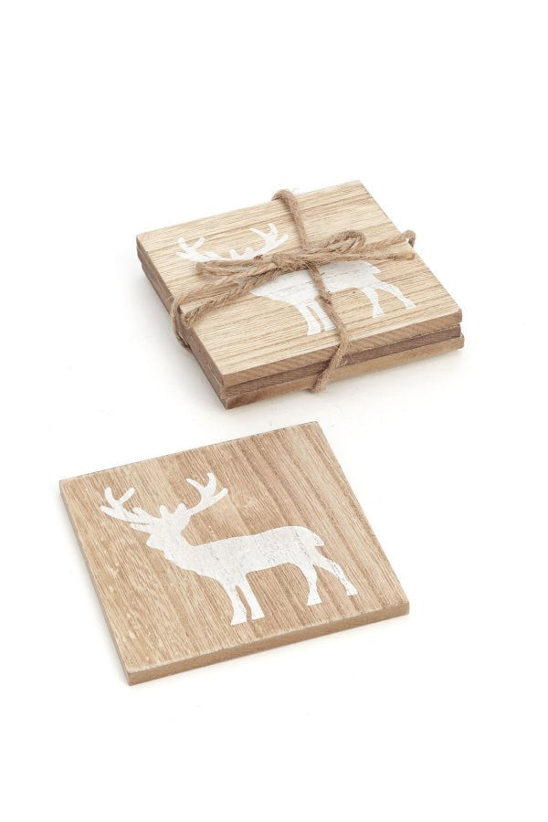 Sous-verres de Noël – Cerf Naturel/Blanc