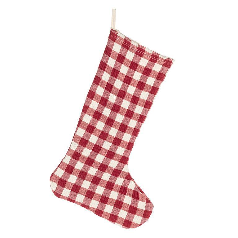 Gingham Christmas Stocking - Red