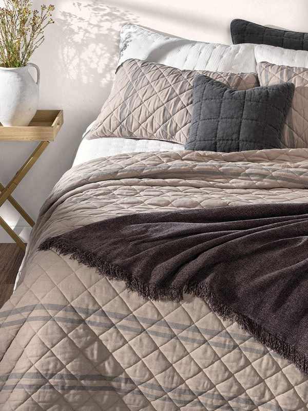 Room - Natural charcoal striped quilt