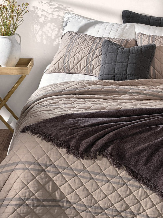 Room - Natural charcoal striped quilt