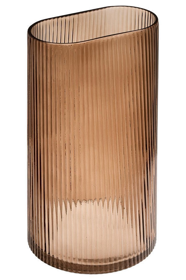 Vase en verre strié - Marron