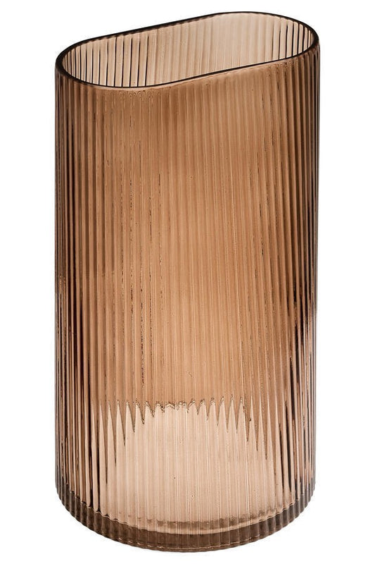 Vase en verre strié - Marron