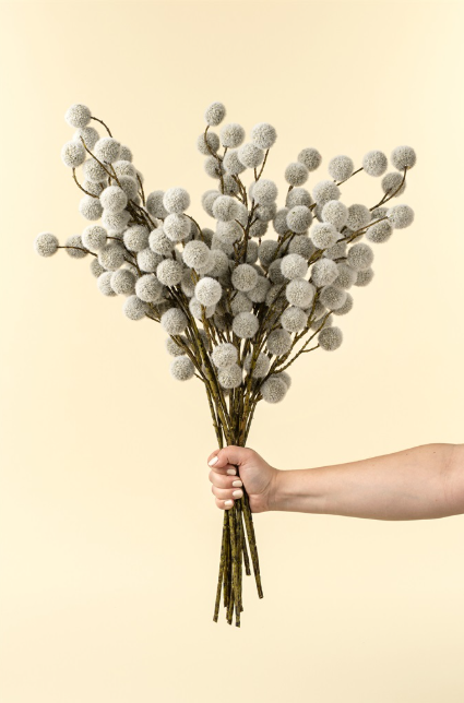Decorative branch with fluffy pom-poms