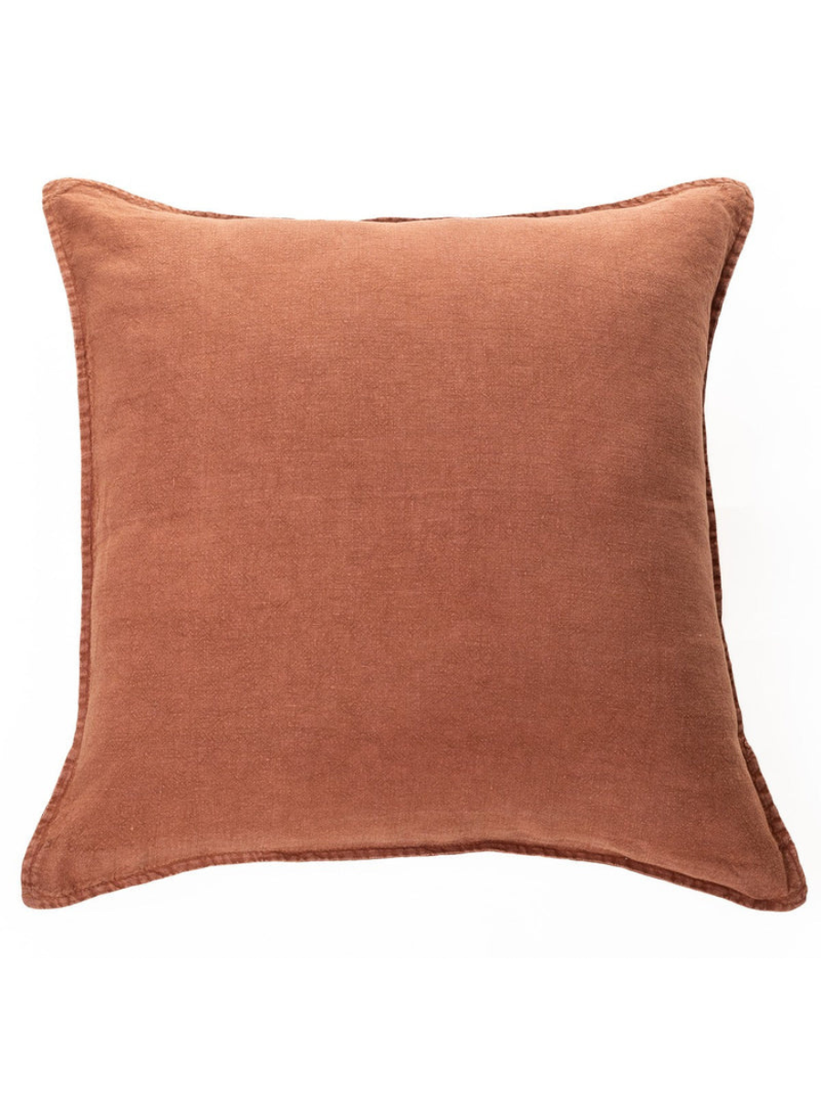Stone Wash - Oreiller européen en lin terracotta