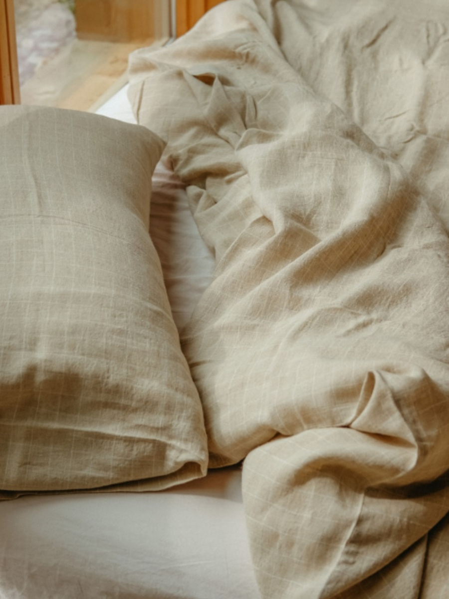 Plaid Linen Duvet Set - Natural