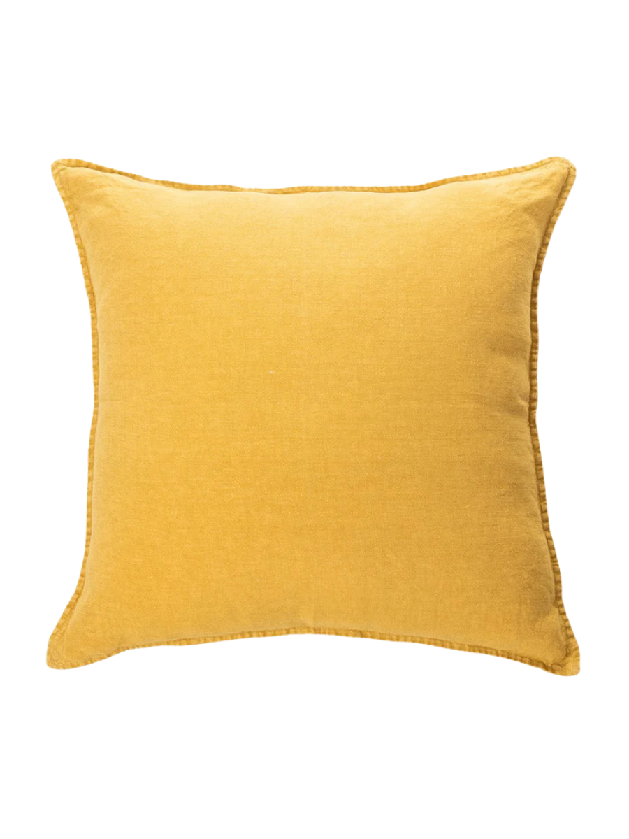 Stone Wash - Oreiller européen en lin jaune moutarde