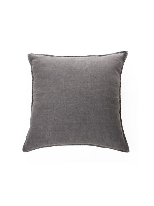 Stone Wash Charcoal Gray Linen Decorative Cushion