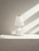 Ceramic LED Lamp with Pleated Shade - White
