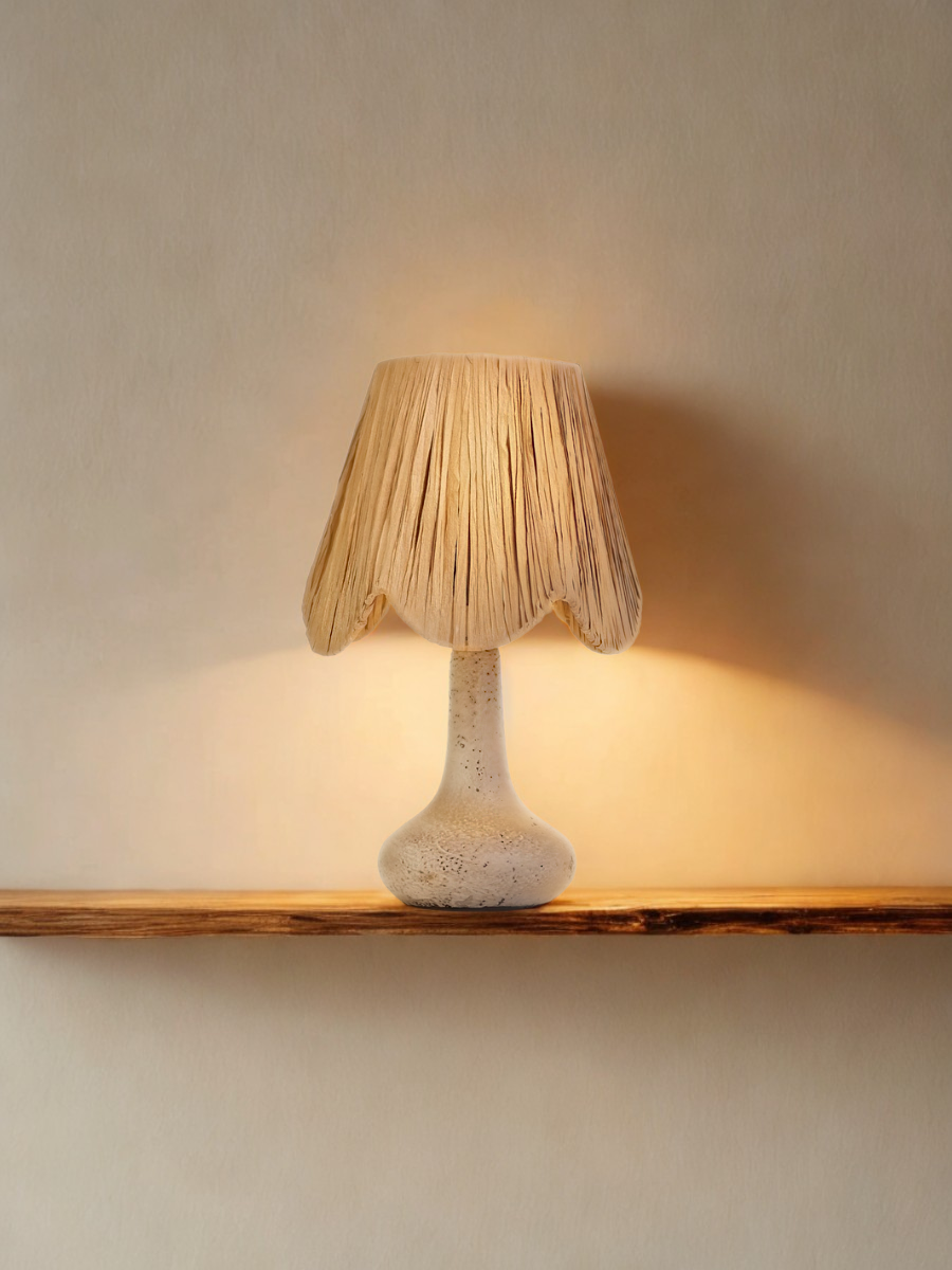 Lampe de Table avec Abat-jour en Raffia à bord festonné