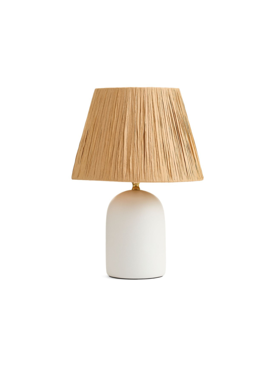 Table lamp with raffia shade - White and Natural