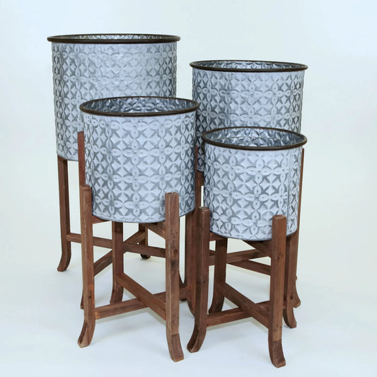 Metal and wood flowerpot stand