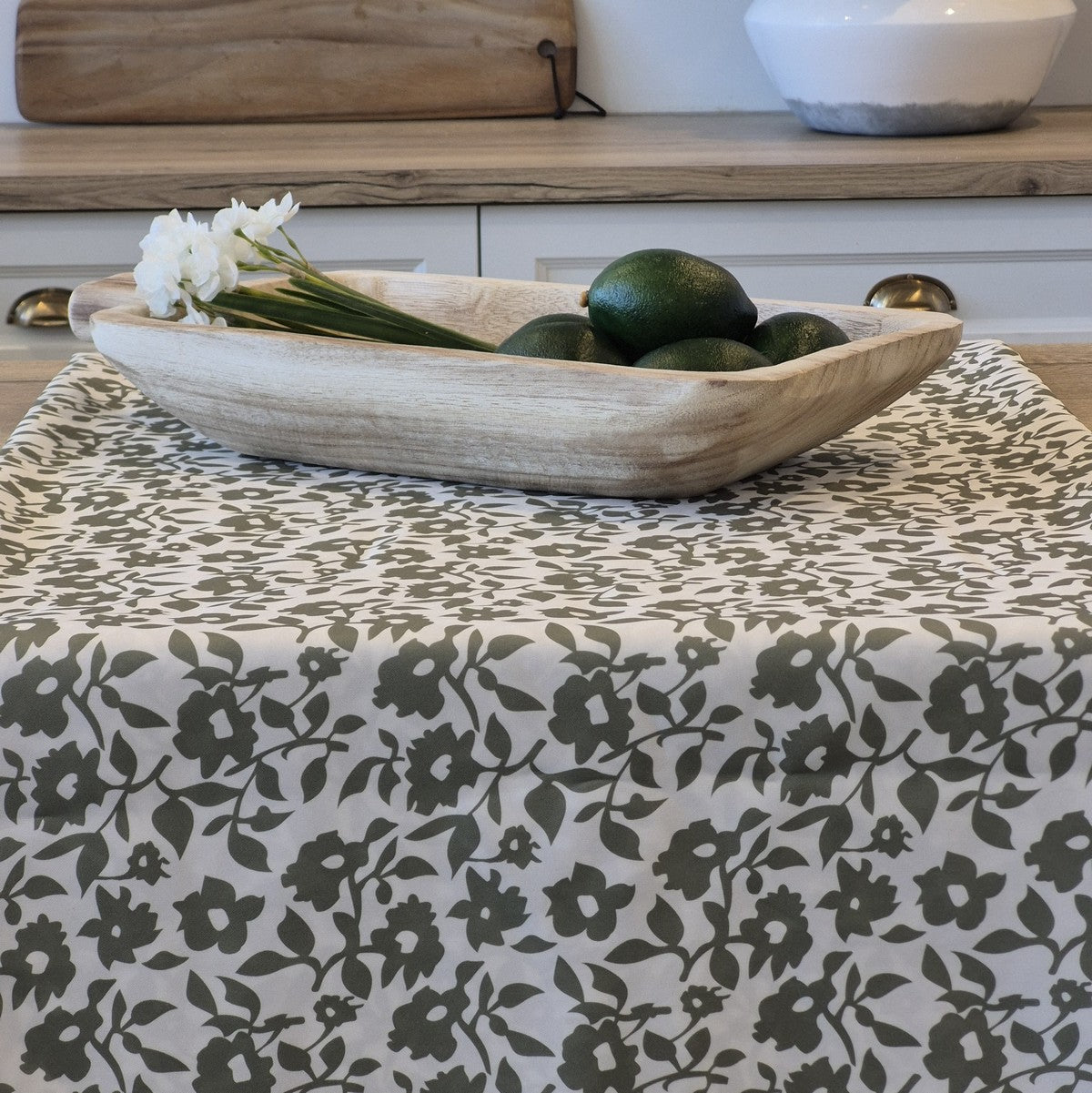 Nappe fleurie vert mousse Hortense