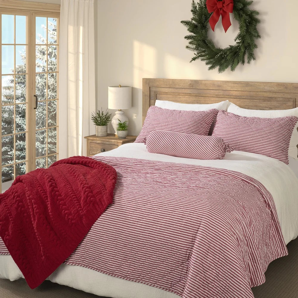 Holly red and white striped quilt