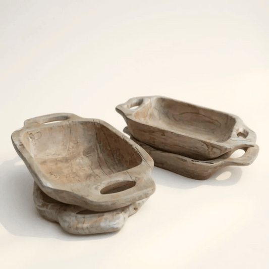 Grand bol en bois ancien avec poignées - Crusoë