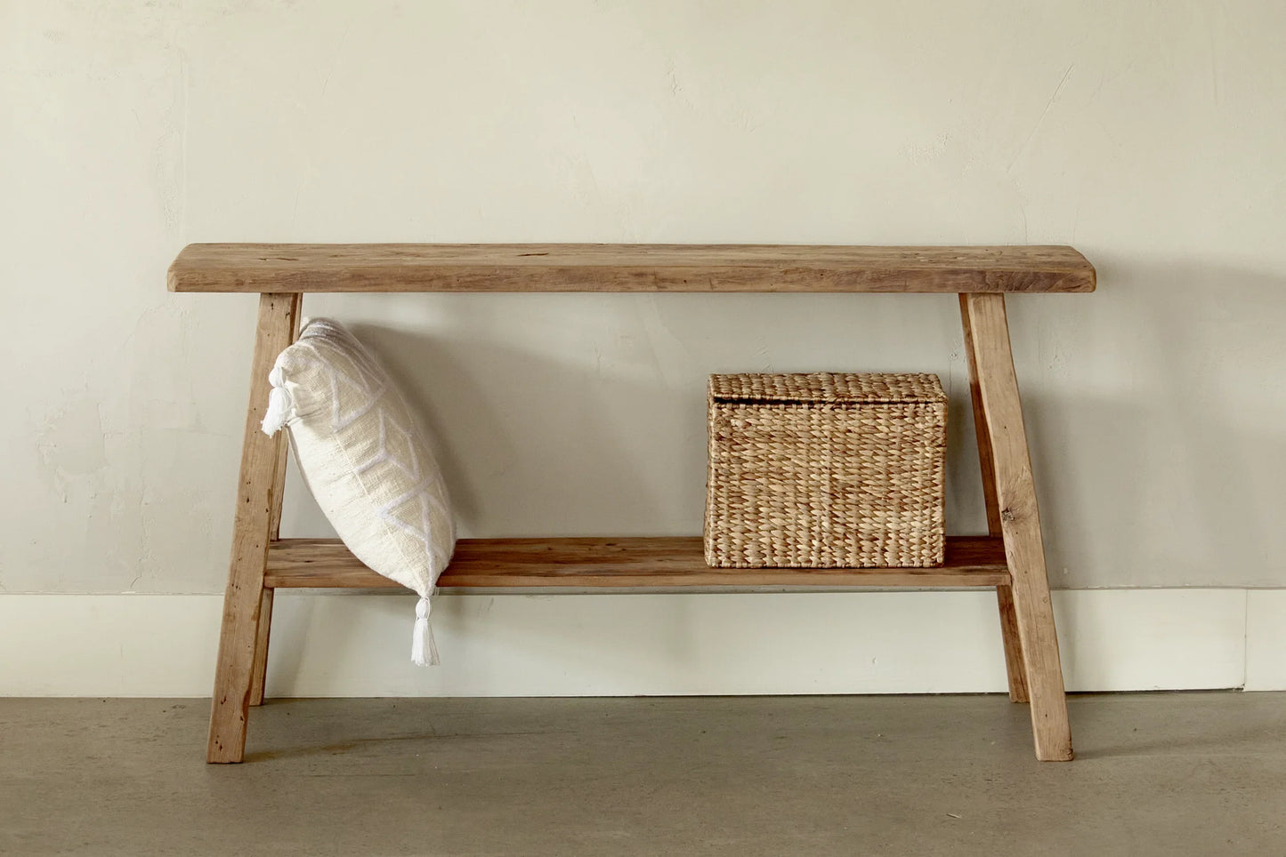 Console artisan en teck recyclé avec tablette - Crusoë
