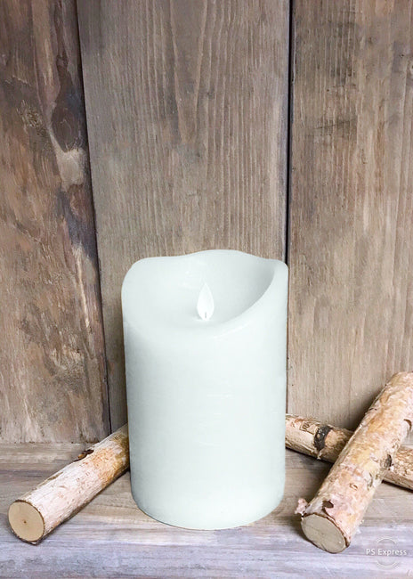 LED candle with moving flame, rustic white finish 4"