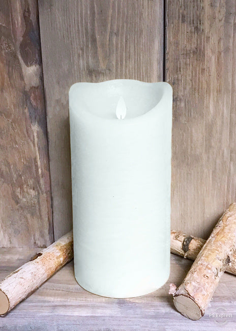 LED candle with moving flame, rustic white finish 4"
