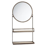 Miroir rond en fer avec étagères