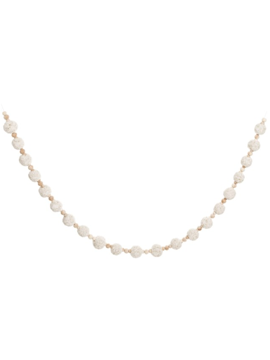 Guirlande fluffy avec pompons et perles – Ivoire et doré