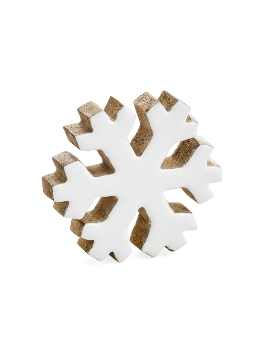 Glazed Mango Wood Snowflake Decoration - White