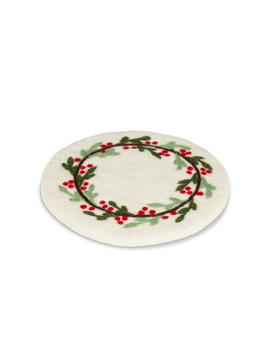 Nepal Trivet - Mistletoe and Red Berries
