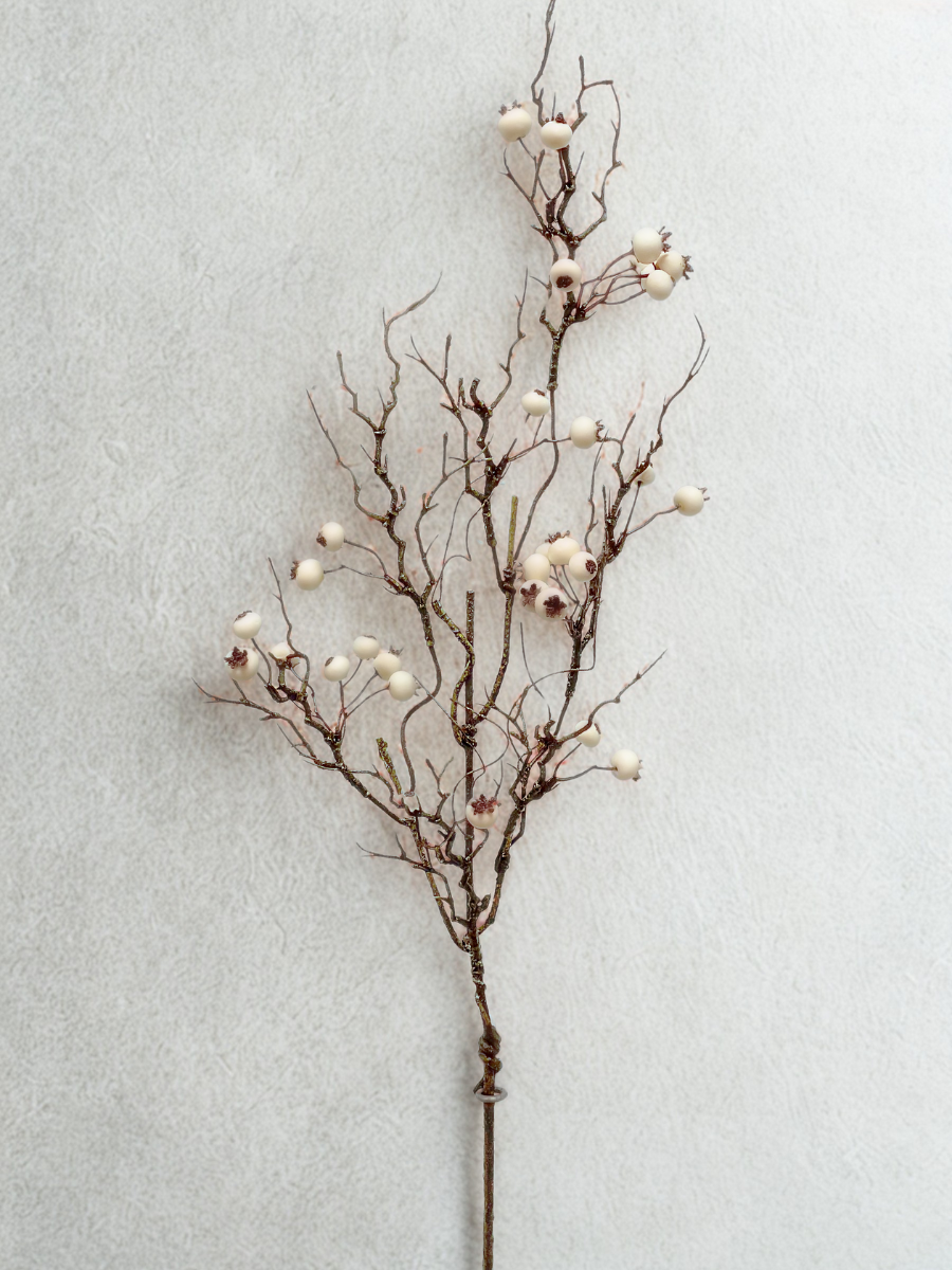 Branche de baies blanches mates - 35"