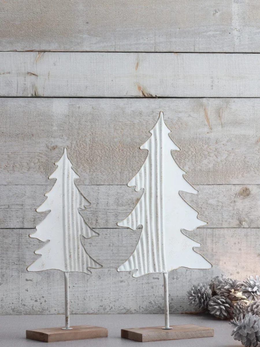 Sapin décoratif sur pied – Blanc et doré