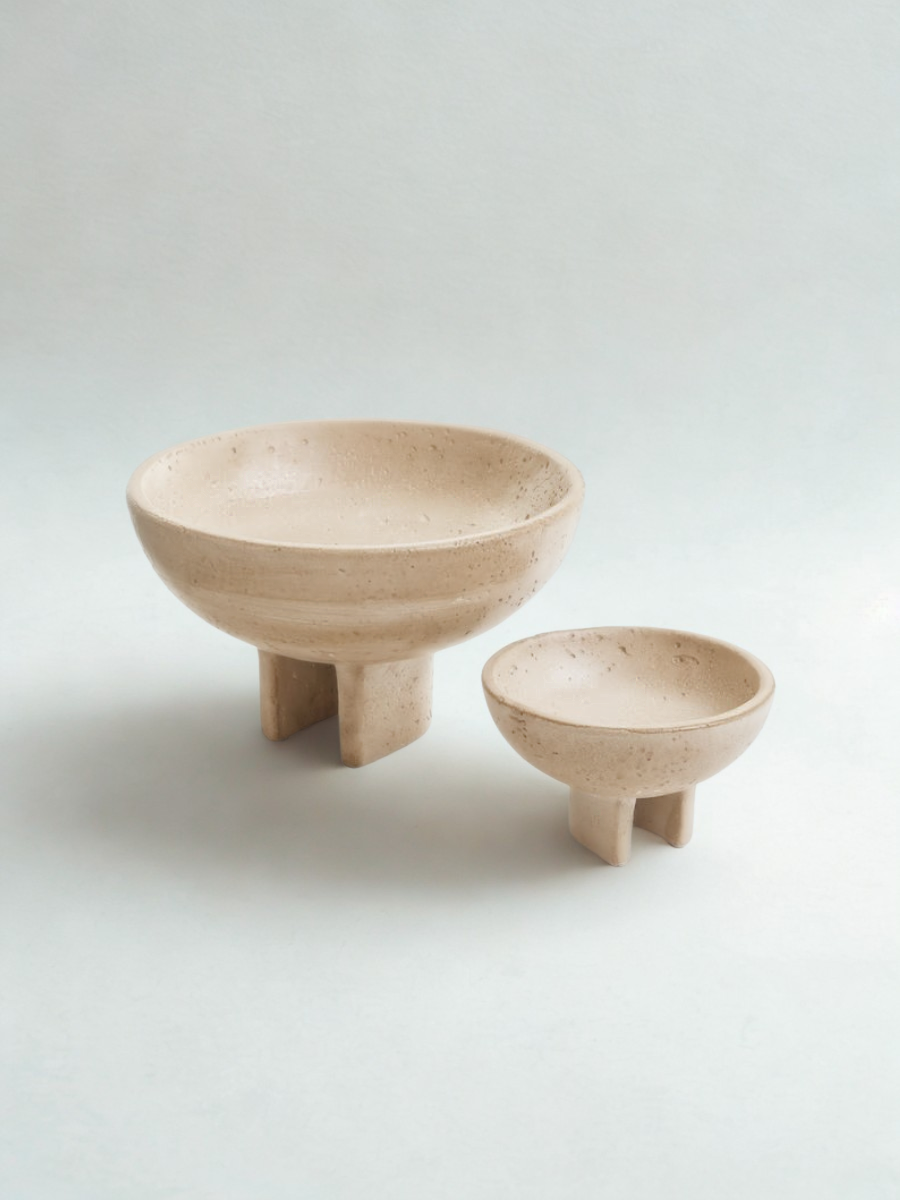 Bol sur pied en ciment effet travertin – Beige
