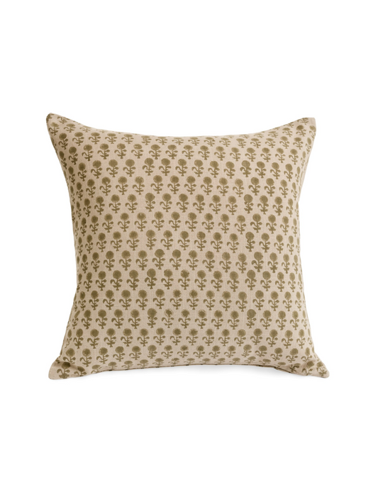 Floral cotton cushion – Olive green