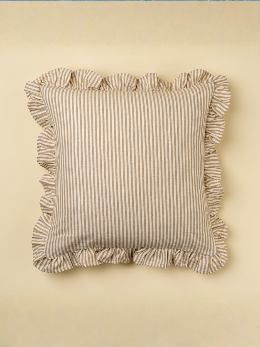 Coussin Ruffle ligné - Beige