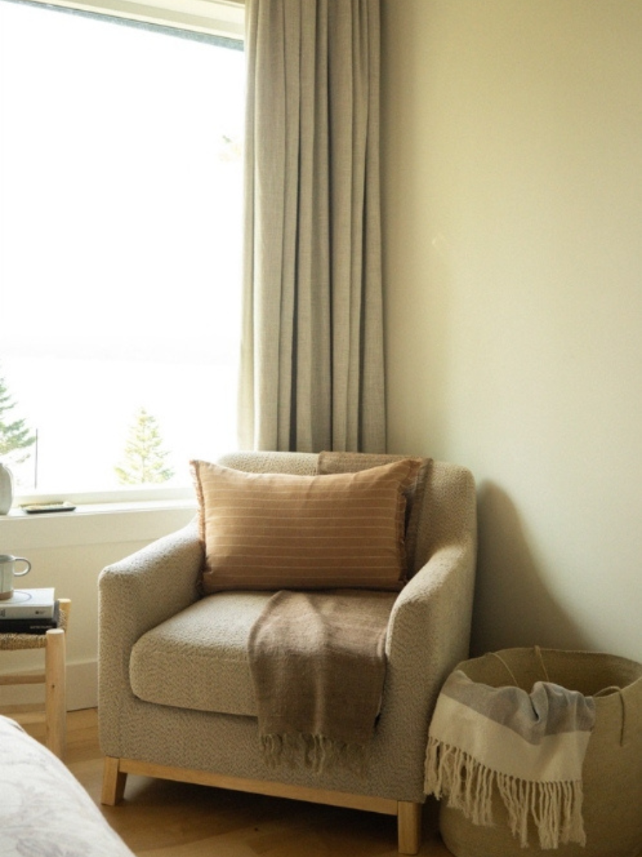 Hand-woven striped cushion – Terracotta