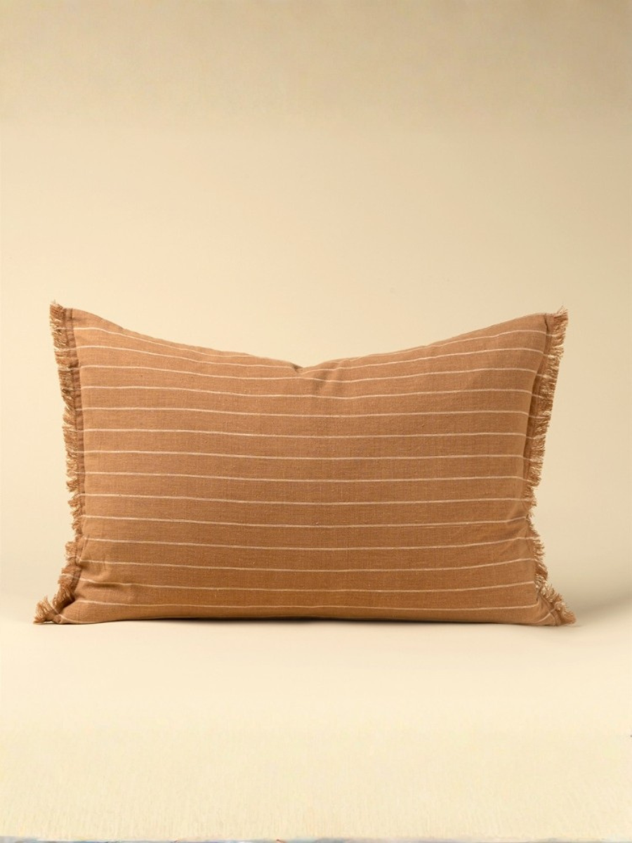 Hand-woven striped cushion – Terracotta