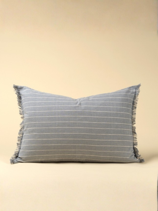 Handwoven striped cushion – Blue