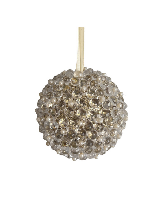 Glass ball – 3" Champagne with frosted pearls