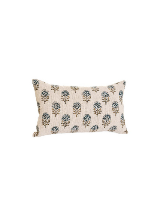 Rectangular patterned cushion – Ecru and blue