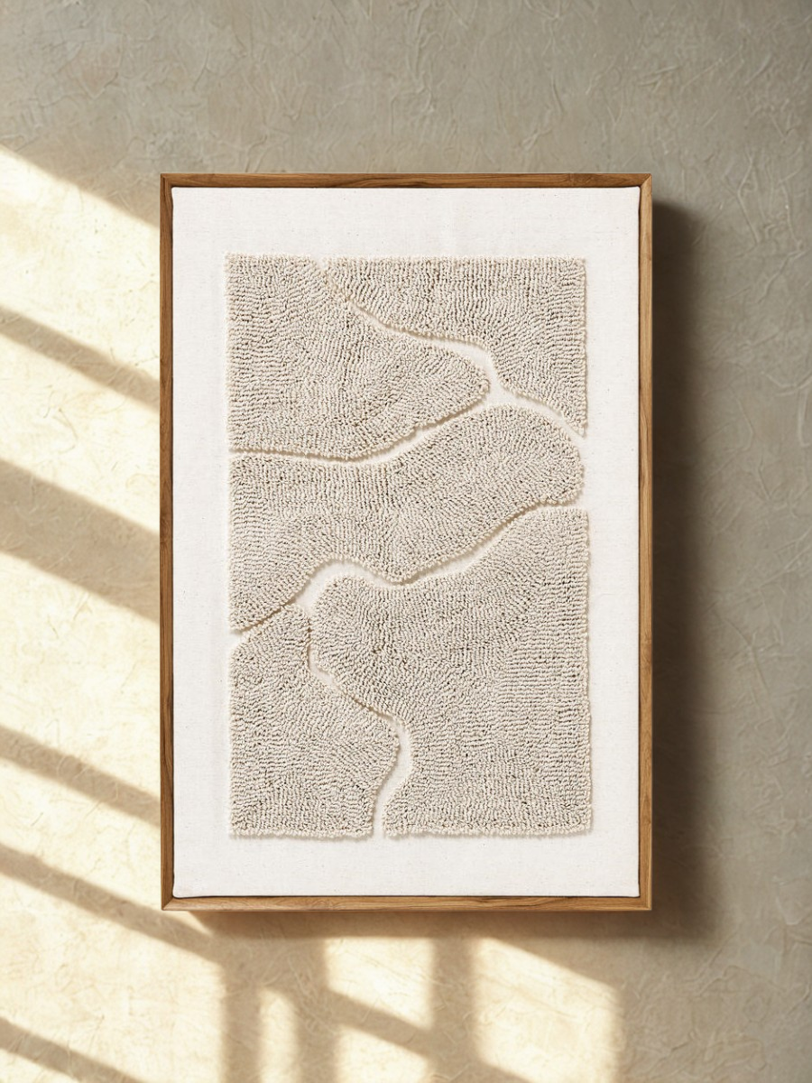 Toile encadrée abstraite tuftée – Écru