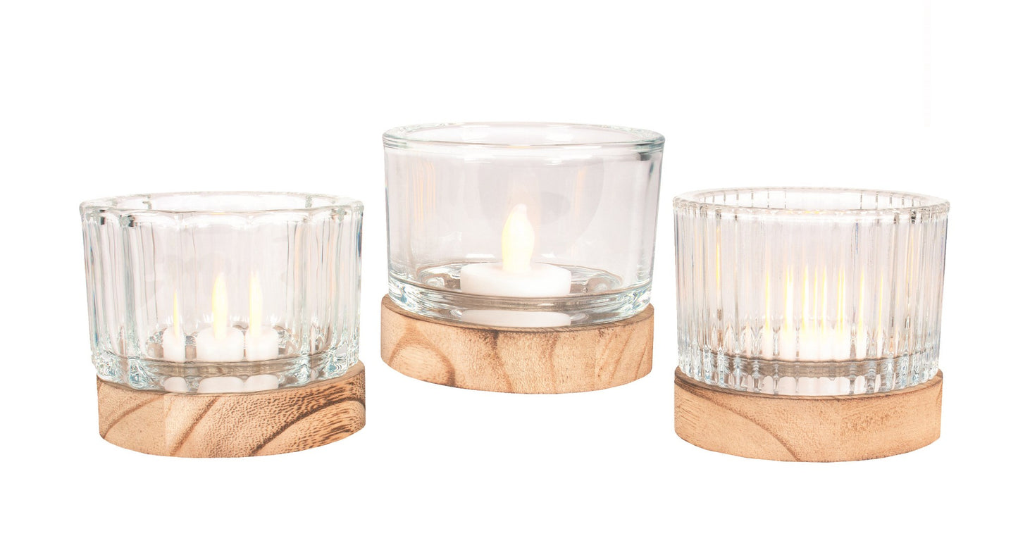 Ensemble de 3 bougeoirs en verre
