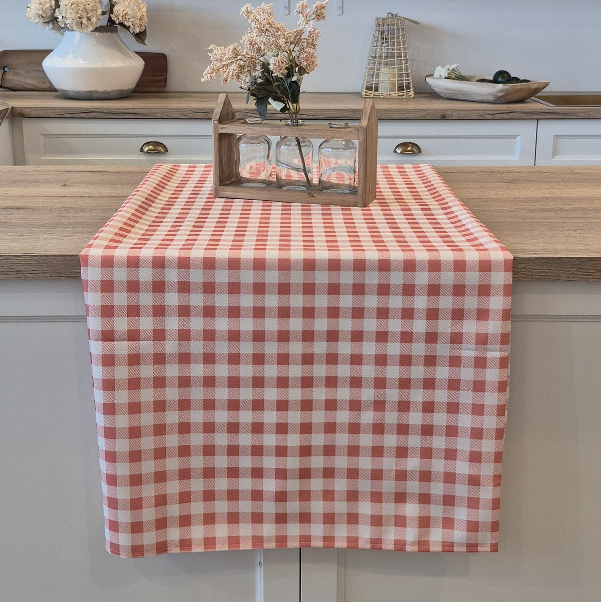 Nappe à carreaux corail et blanche Vichy