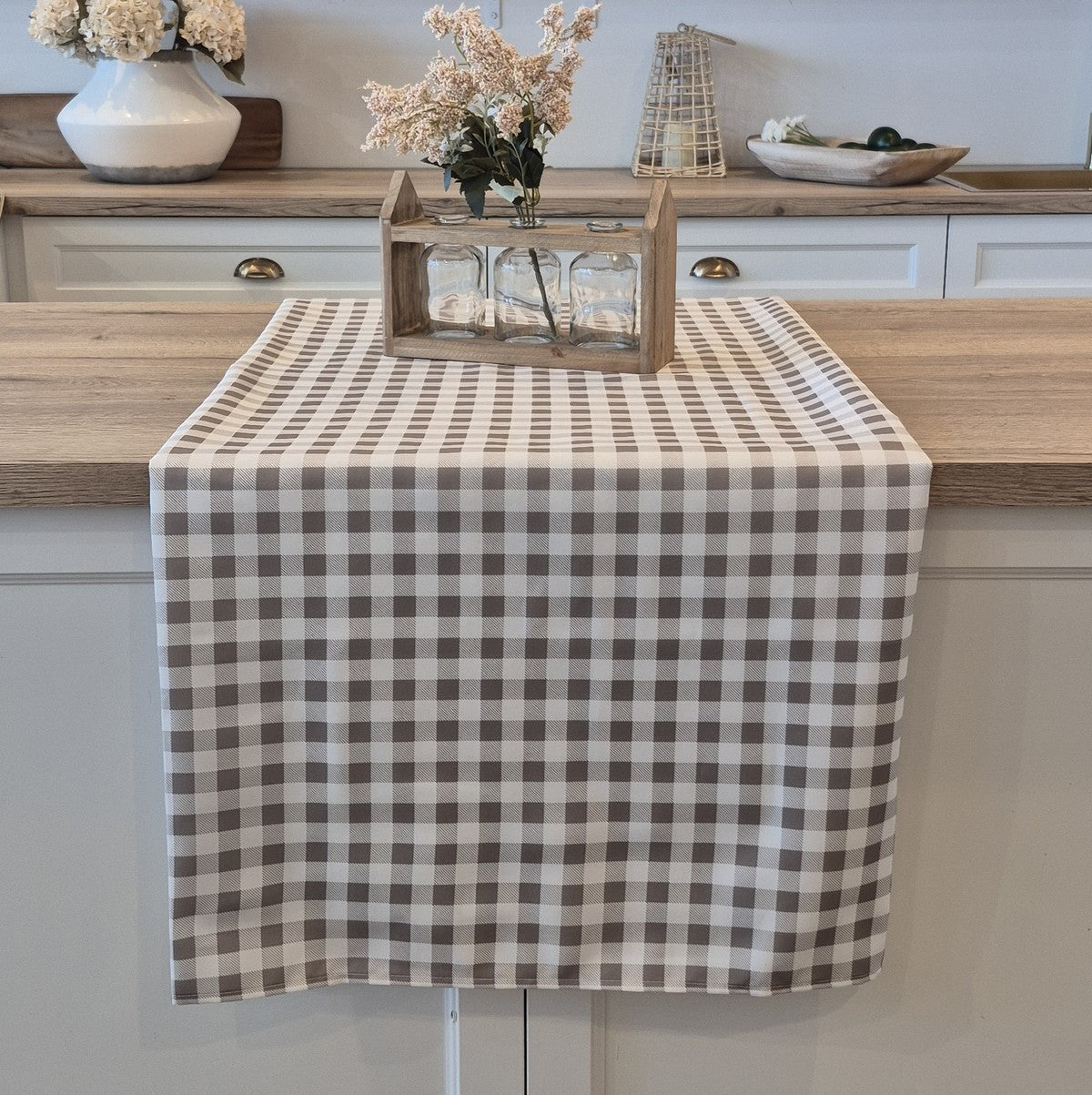 Nappe à carreaux grise et blanche Vichy