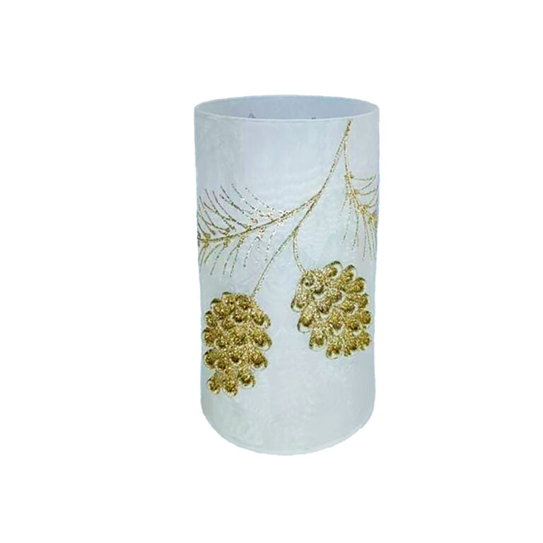 Frosted Glass Vase with Cones - Gold