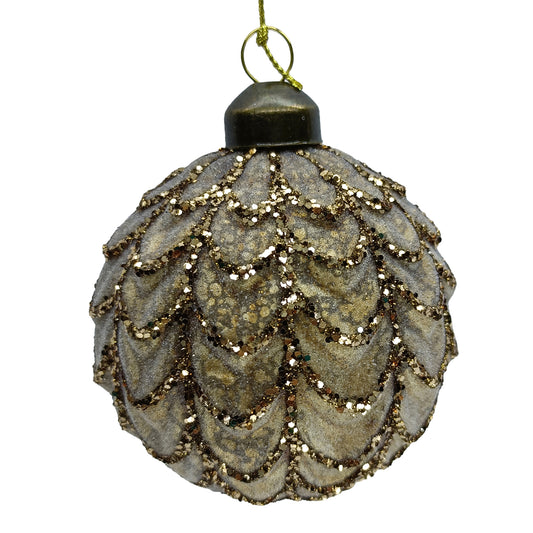 Boule de verre en forme de pomme de pin or/brun avec écailles texturées - Christmas forever