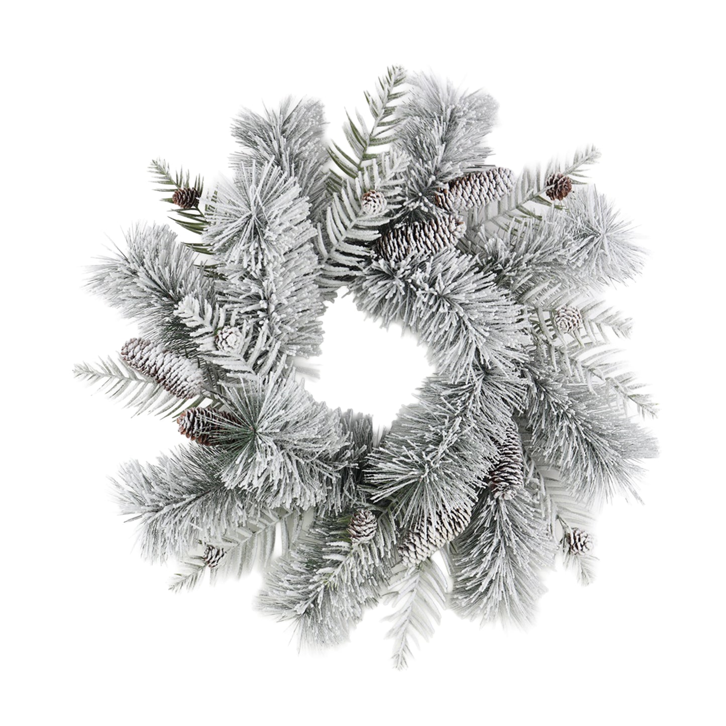 Couronne de pin à aiguilles mélangées floquée 24 po avec pomme de pin