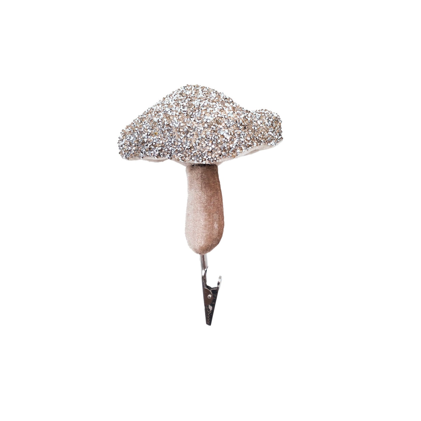 Mushroom Ornament – Champagne with Pearls &amp; Sequins