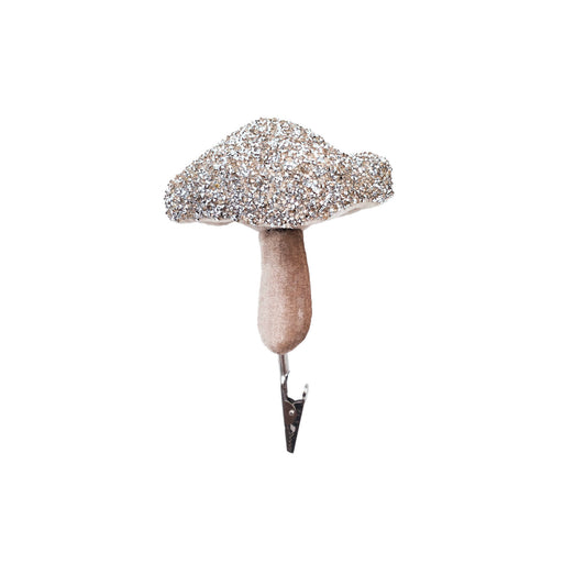 Mushroom Ornament – Champagne with Pearls &amp; Sequins