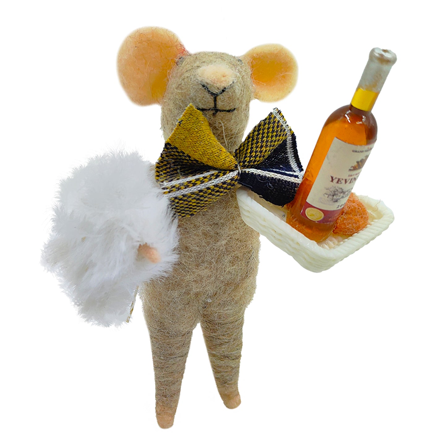 Ornement souris en laine - plateau bouteille de vin