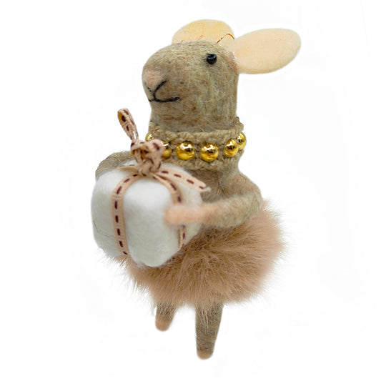 Ornement souris en laine - jupe et boîte cadeau