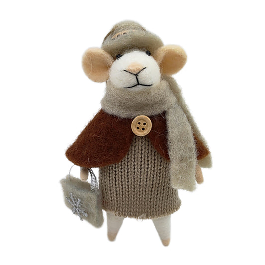 Ornement souris- veste brune chapeau et sac à main