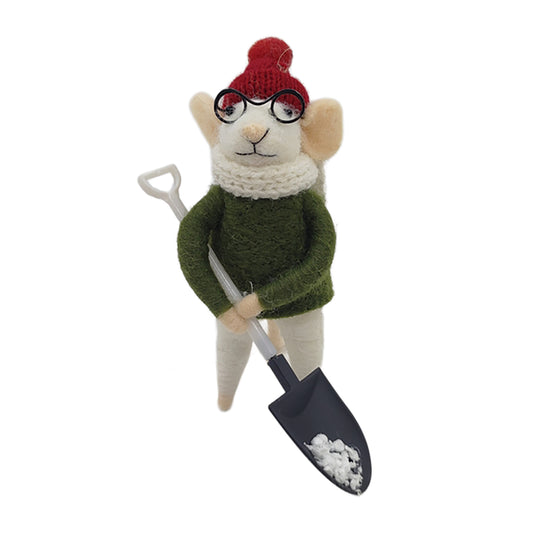 Ornement souris - tuque rouge et pelle