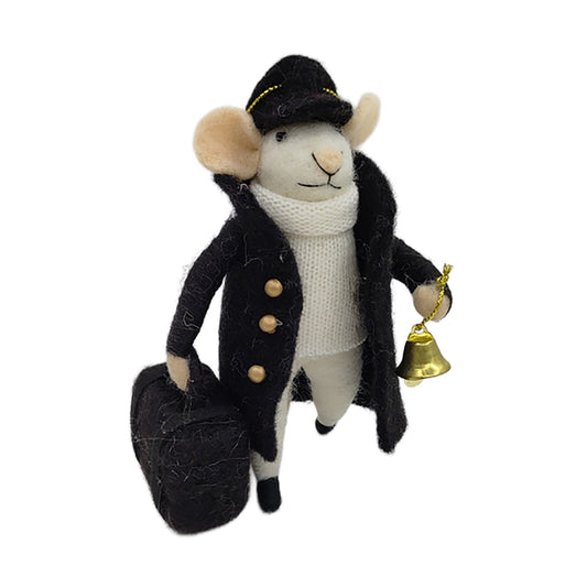 Ornement souris - manteau noir valise et clochette