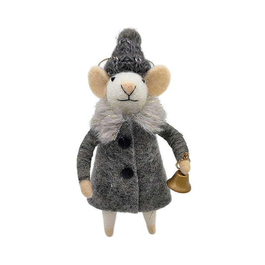 Ornement souris - Manteau gris et clochette